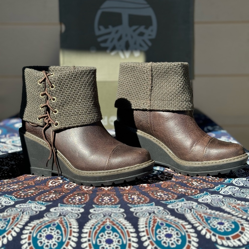 Timberland Kellis mid fold-over wedges 8.5 / 39.5 - brown and olive